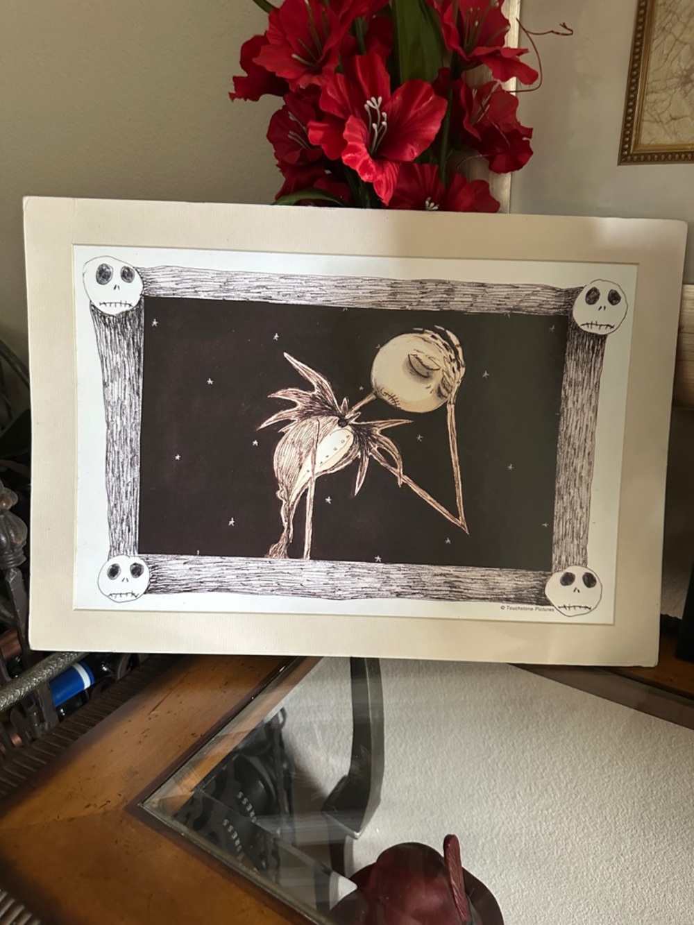 Disney Black & Cream Gothic Jack Skellington Illustration Print 13hx l9w matted